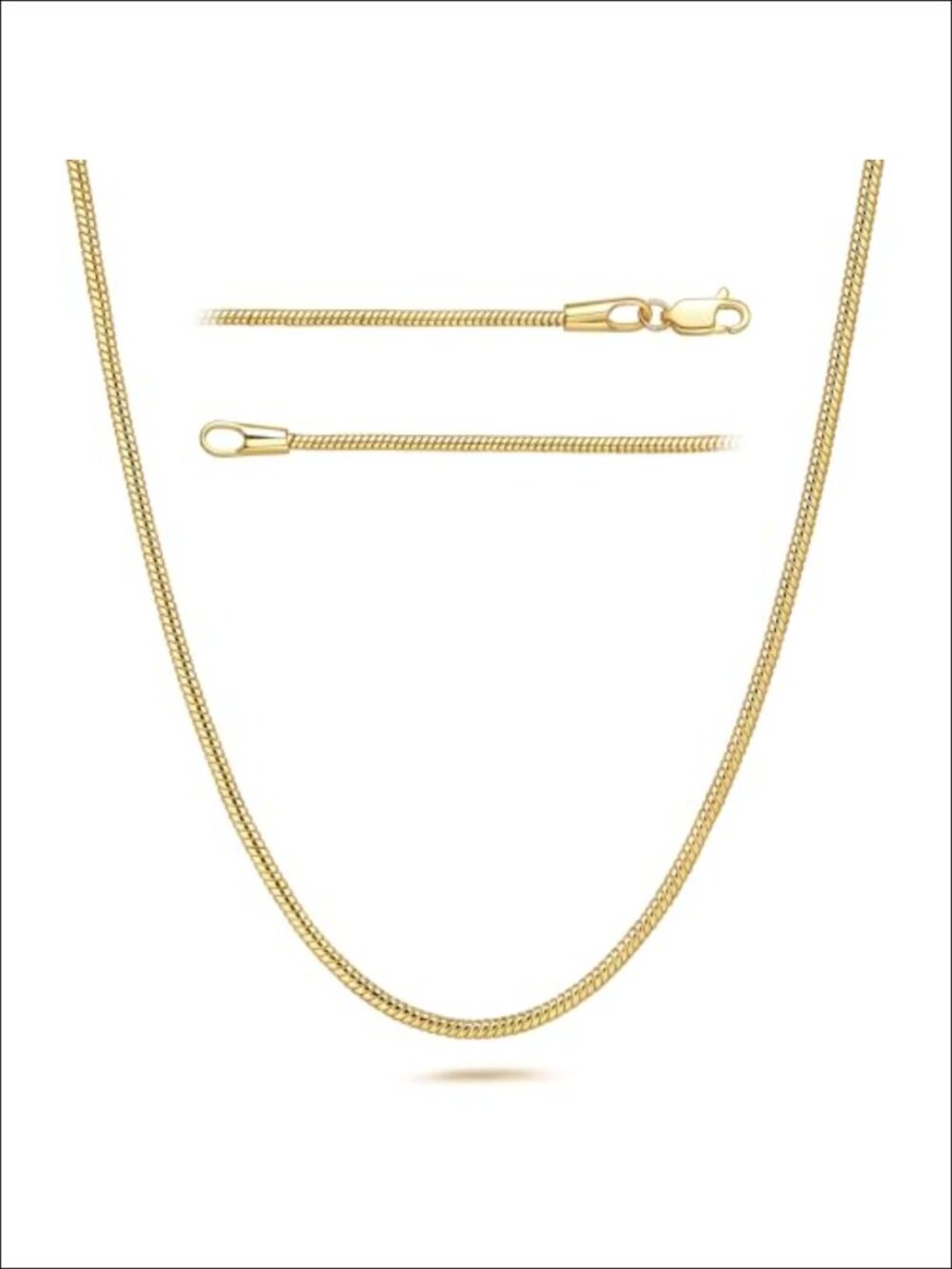 14K Gold Plated Snake Chain Necklace 1.5mm Women's Minimalist Layer